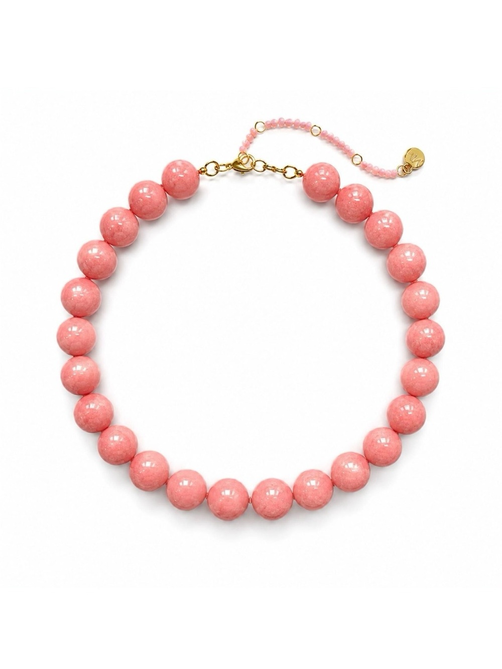 Pink Agate and Shell Statement Necklace with Gold Accents and 3” extender